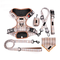 Set harnais cŵn plaid